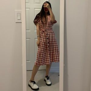 Mango pink and white plaid summer midi dress, S